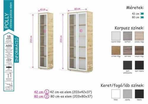 Polly vitrines szekrny 42, 80cm